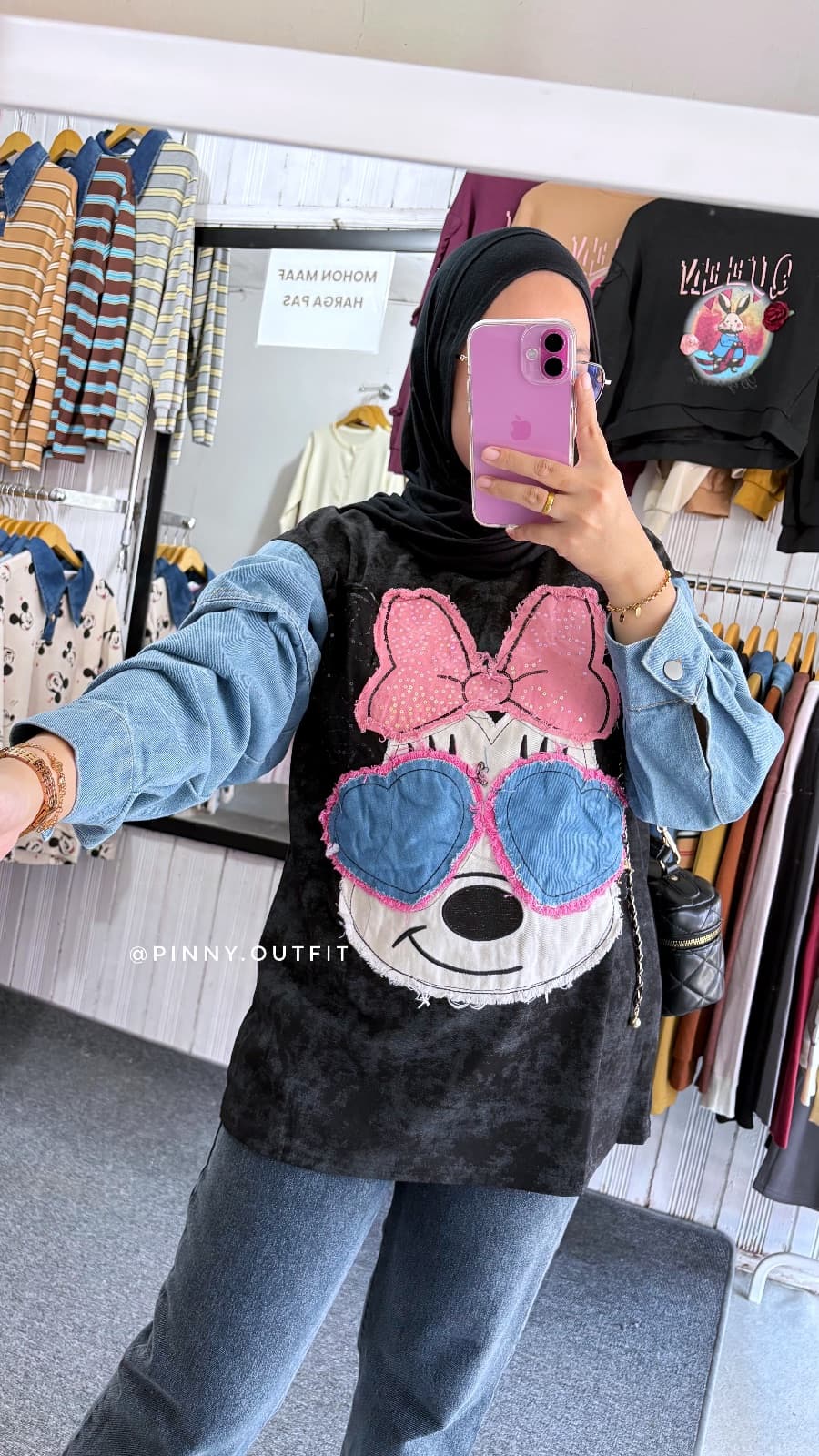 Kaos Minnie Mata Love Lengan Jeans — foto 1