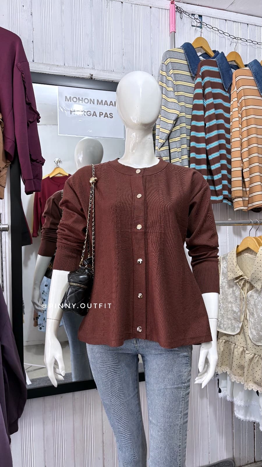 Knit Polos Peplum — Coklat Tua