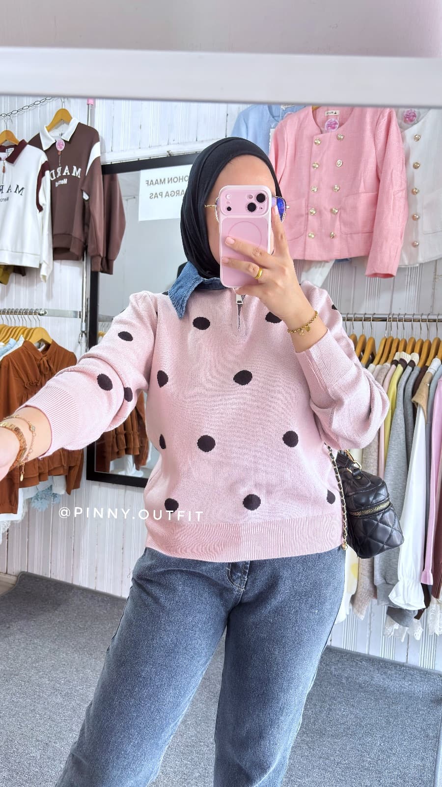 Knit Polka Kerah Jeans